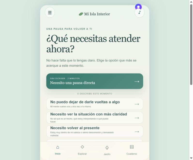 Pantalla real de Mi Isla Interior: qué necesitas atender ahora y opciones para empezar