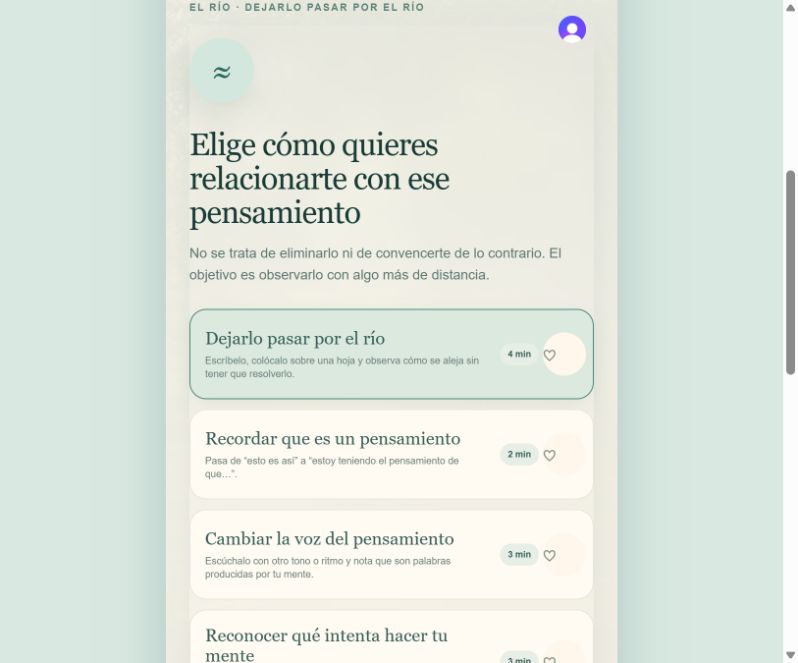 Selección real de las prácticas del Río para relacionarte con un pensamiento